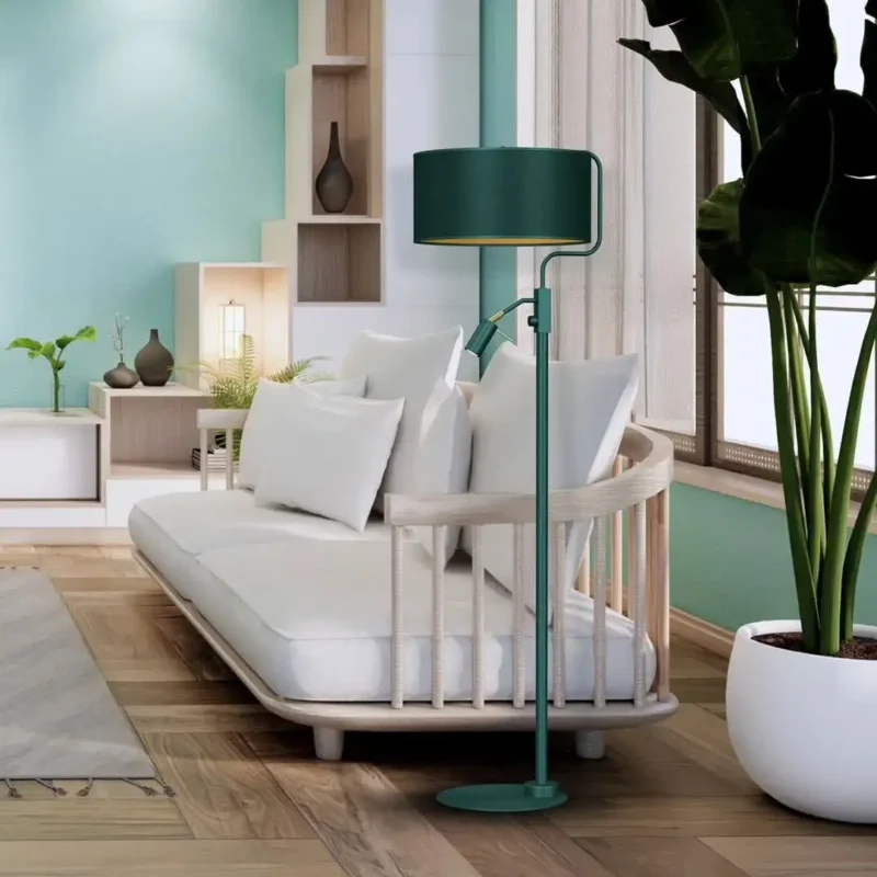 Zelena podna lampa iz naše ponude dokaz je kako se i rasvjetni modeli u boji mogu savršeno uklopiti u moderni prostor (SKU-MLP7881)