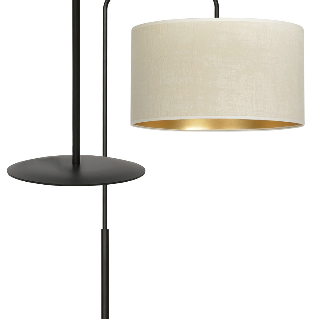Emibig Podna lampa HILDE 230V 15W MAX LED E27 Čelik/ Tkanina Crno/Bijela - Slika 2