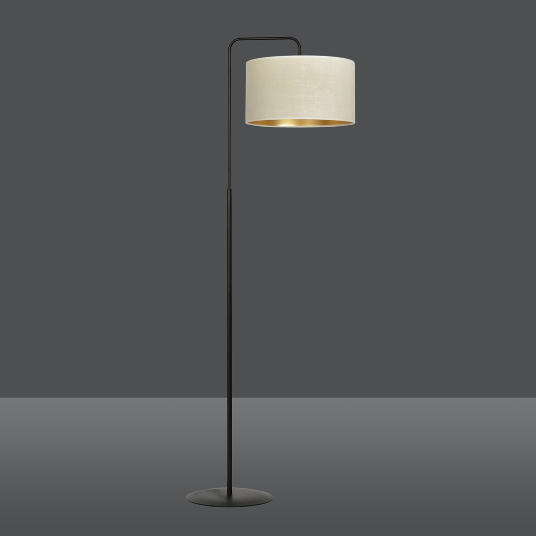 Emibig Podna lampa HILDE 230V 15W MAX LED E27 Čelik/ Tkanina Crno/Bijela - Slika 3