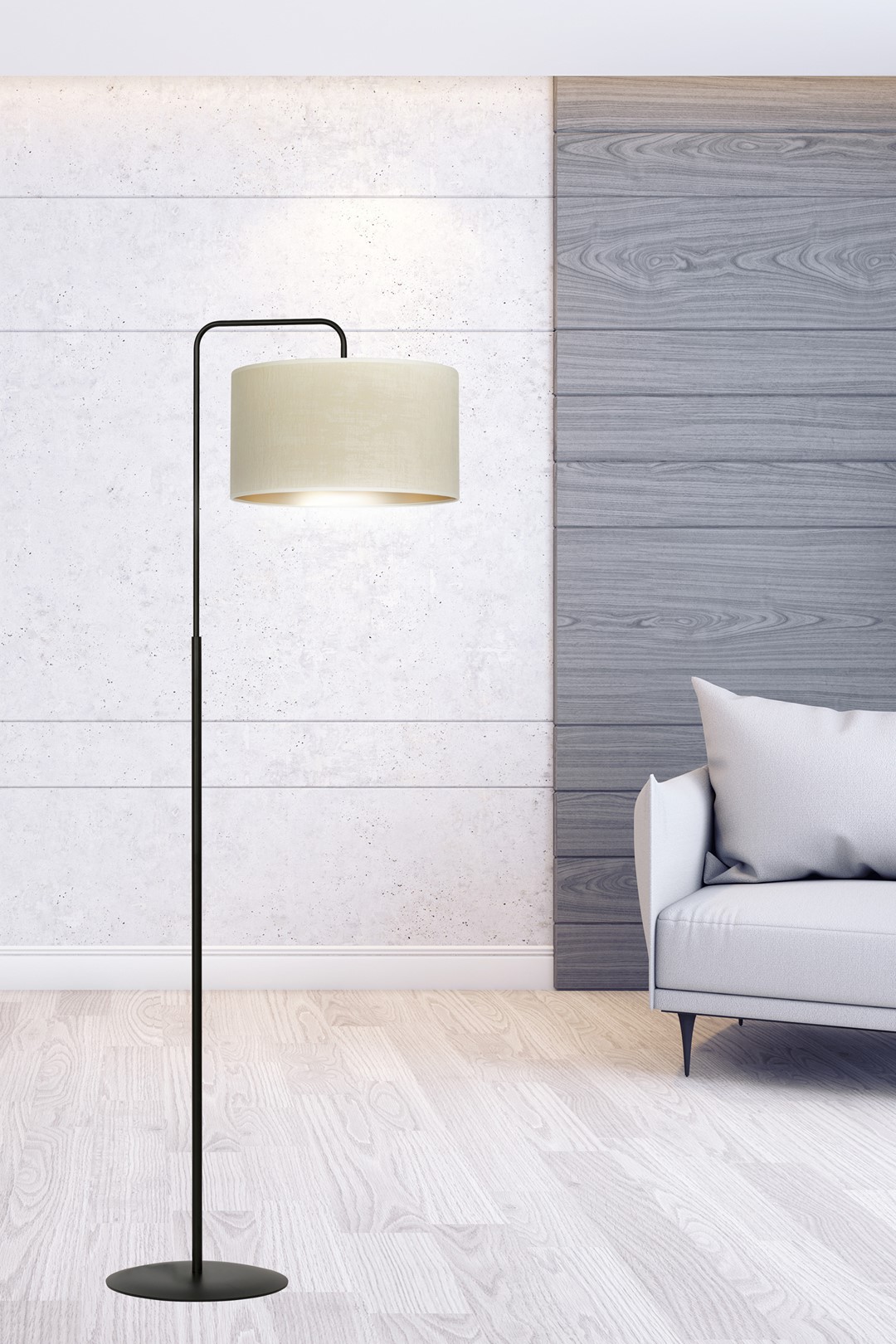 Emibig Podna lampa HILDE 230V 15W MAX LED E27 Čelik/ Tkanina Crno/Bijela - Slika 8