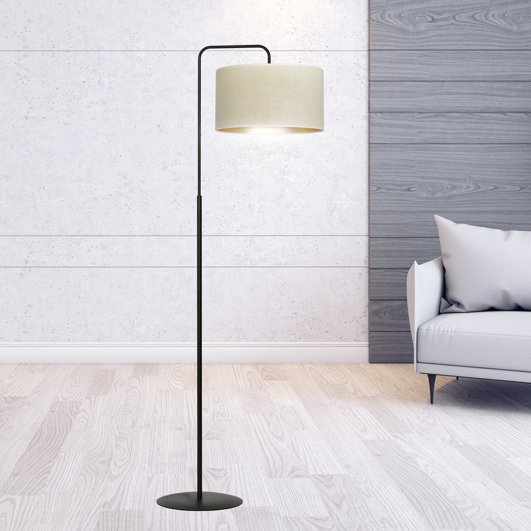 Emibig Podna lampa HILDE 230V 15W MAX LED E27 Čelik/ Tkanina Crno/Bijela - Slika 9