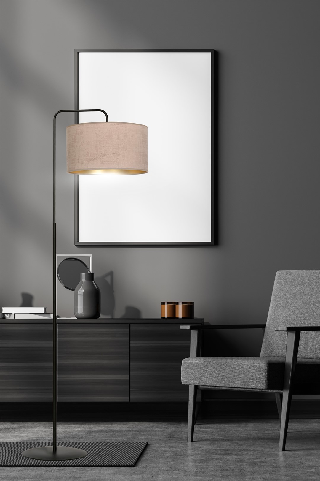 Emibig Podna lampa HILDE 230V 15W MAX LED E27 Čelik/ Tkanina Crno/Roza - Slika 8