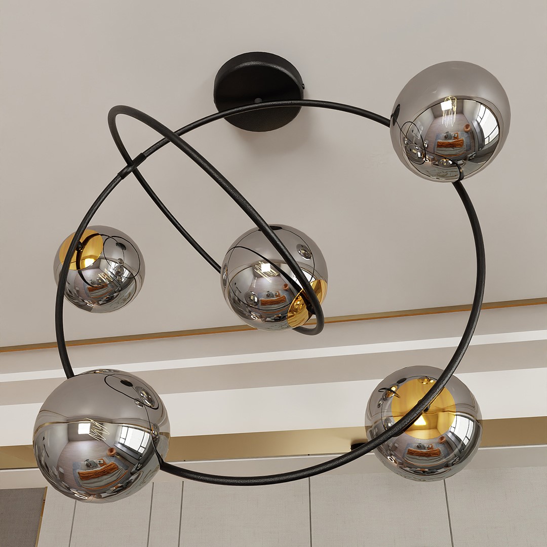 Emibig Luster STARDOM 230V 10W MAX LED E14 Čelik/ Staklo Crna/ Zlatna - Slika 5