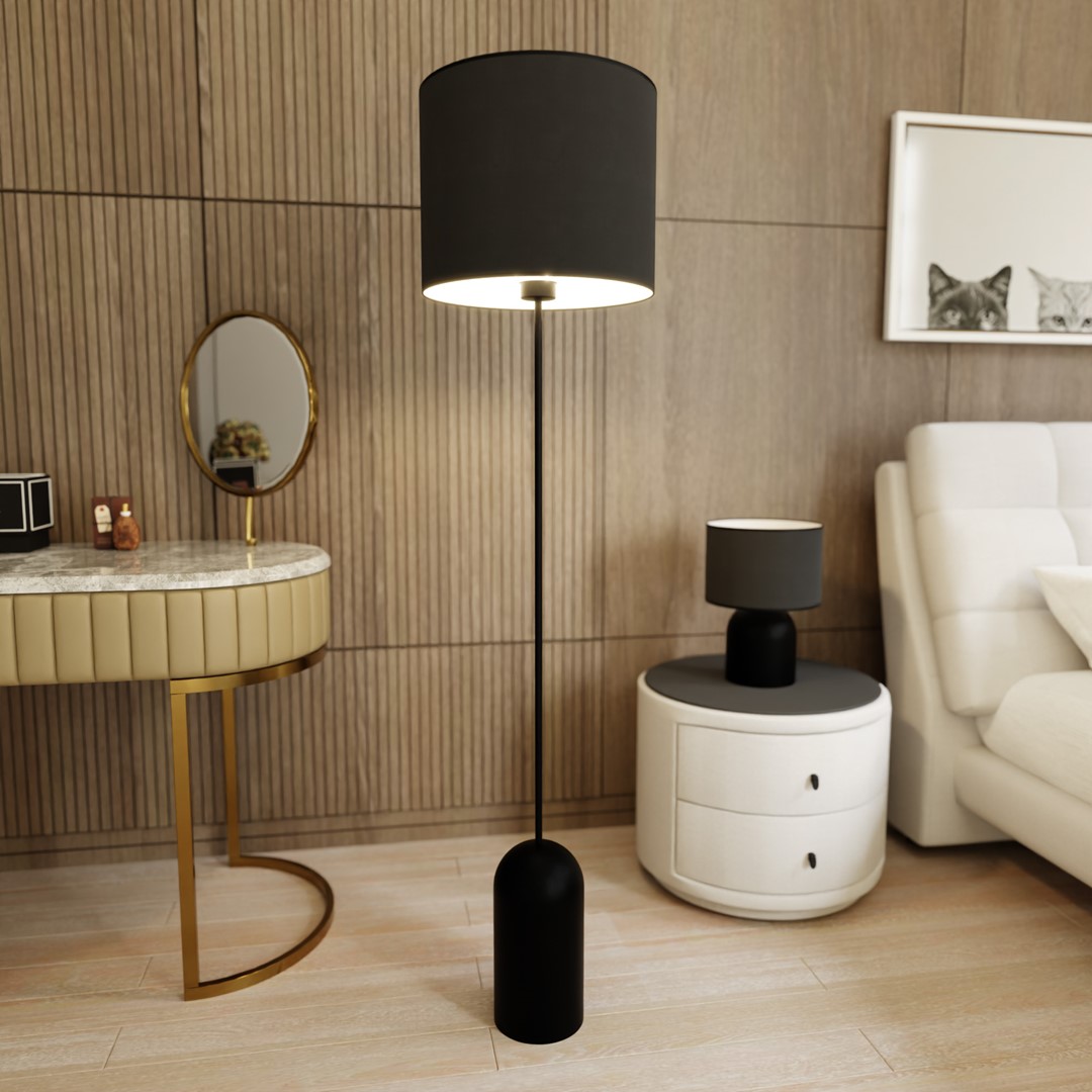 Emibig Podna lampa ASPEN 230V 15W MAX LED E27 Čelik/ Tkanina Crna - Slika 3
