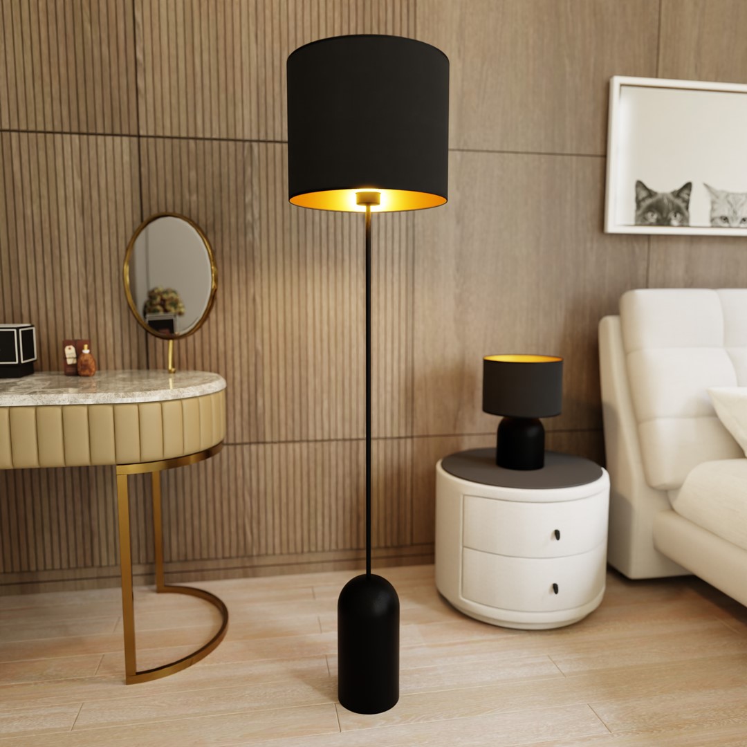 Emibig Podna lampa ASPEN 230V 15W MAX LED E27 Čelik/ Tkanina Crna - Slika 3