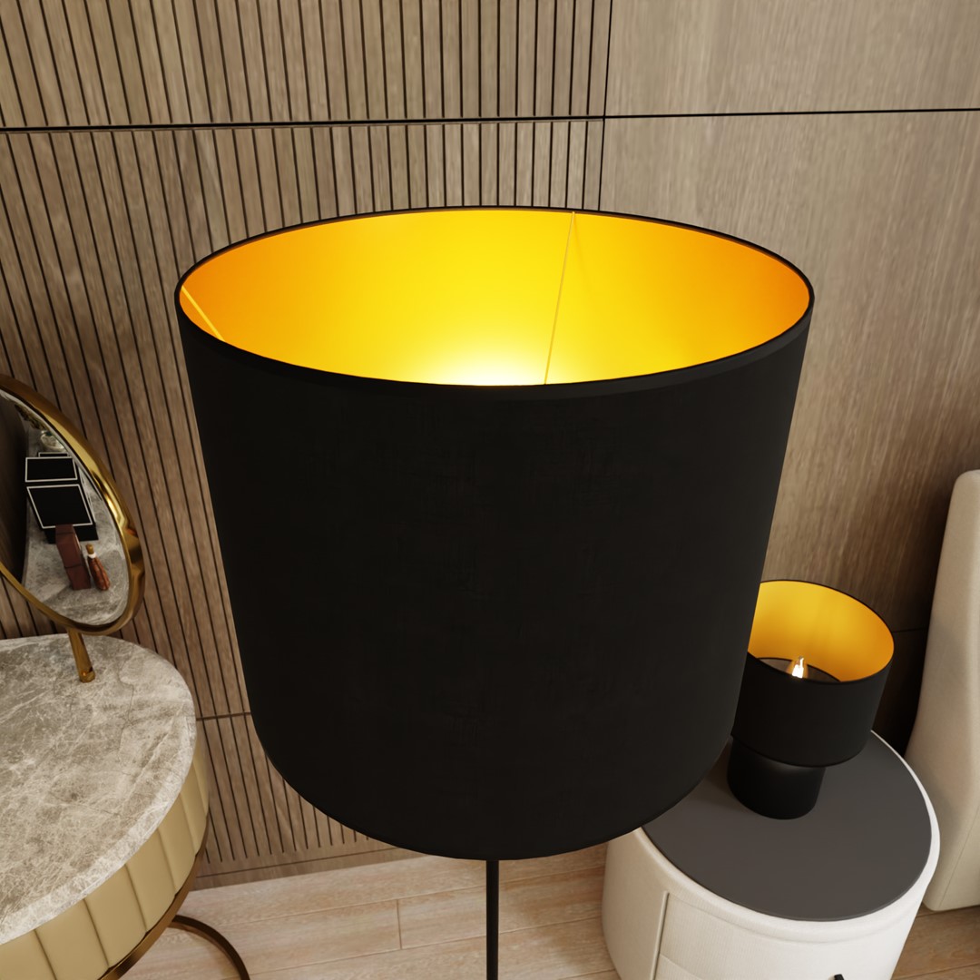 Emibig Podna lampa ASPEN 230V 15W MAX LED E27 Čelik/ Tkanina Crna - Slika 4