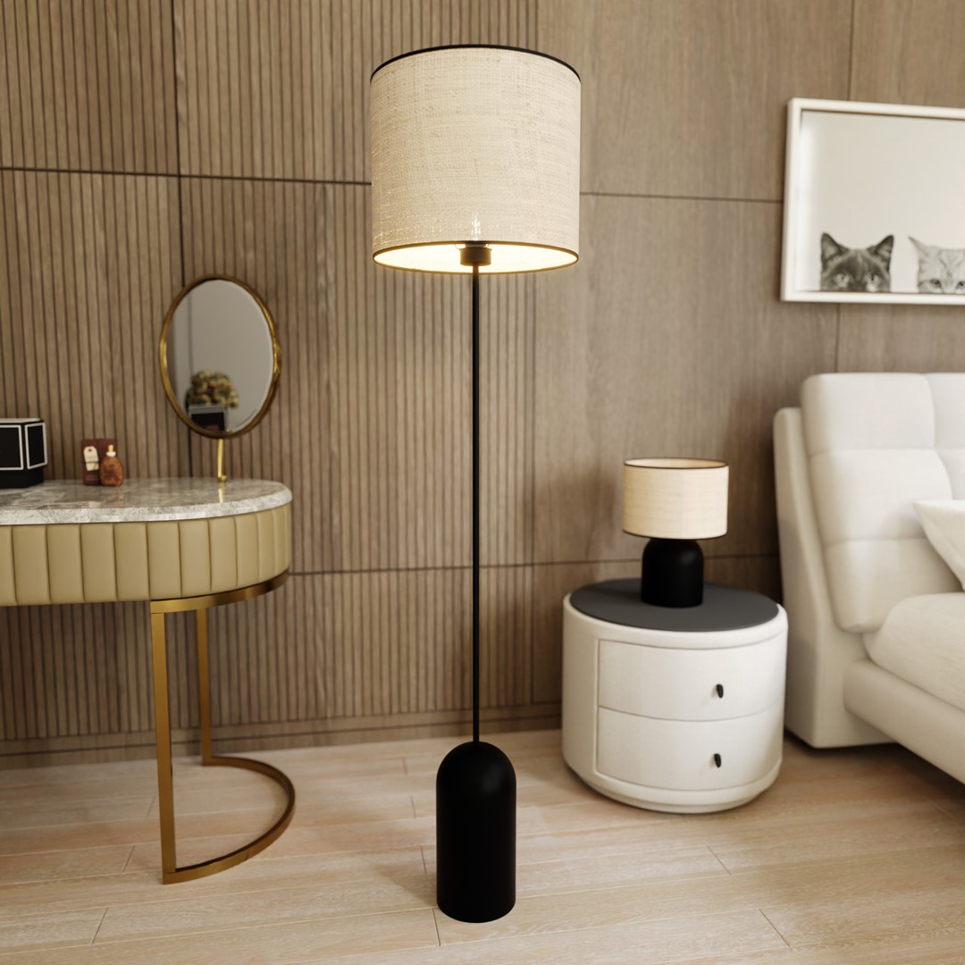 Emibig Podna lampa ASPEN 230V 15W MAX LED E27 Čelik/ Tkanina Crna - Slika 3