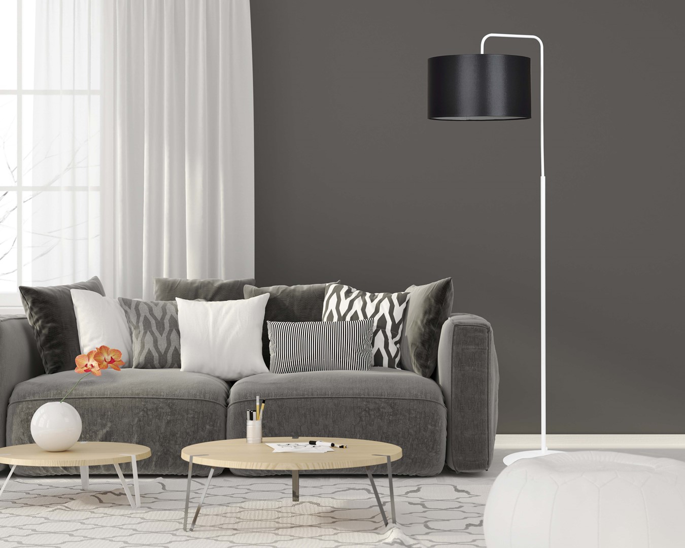Emibig Podna lampa TRAPO 230V 15W MAX LED E27 Čelik/ Tkanina Bijela - Slika 4
